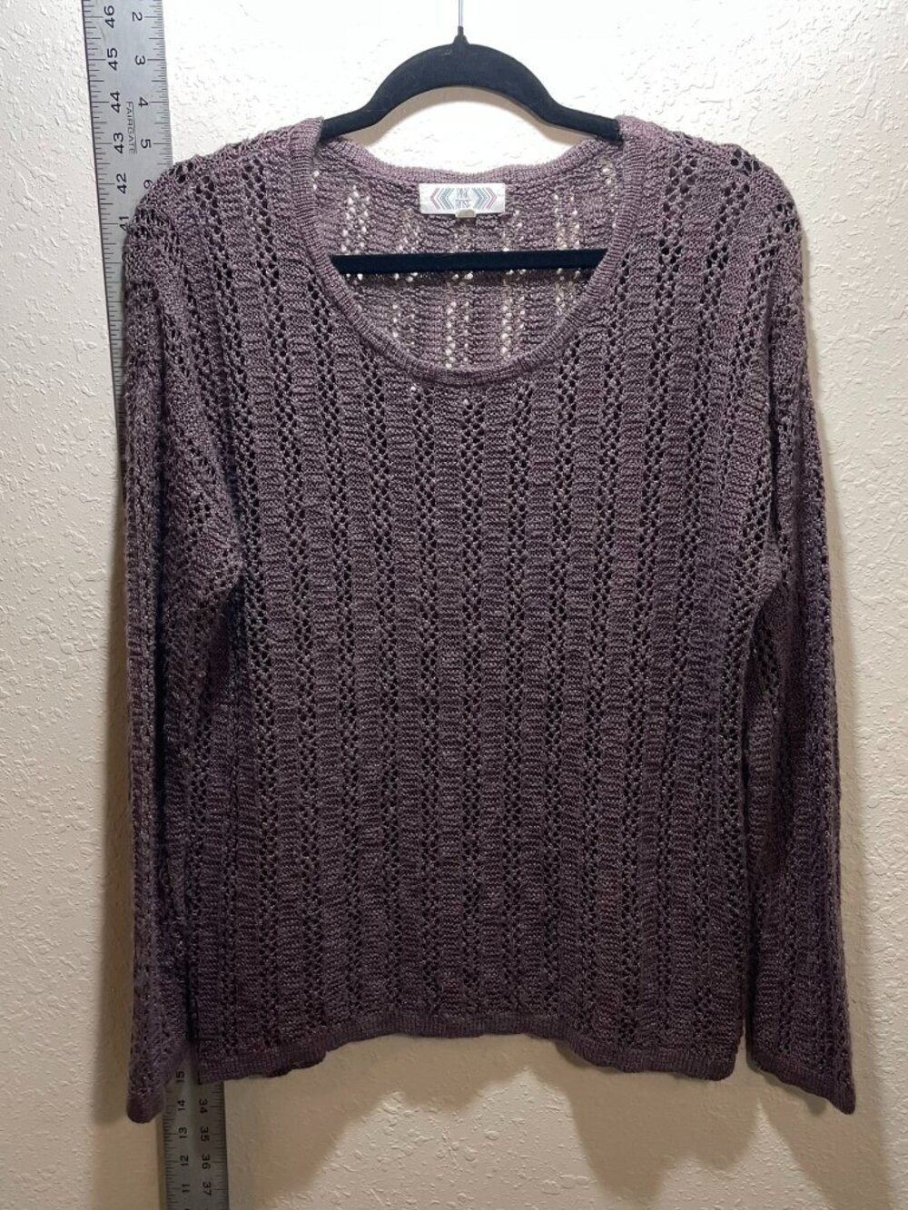Pink Rose Boho Crochet Purple Sweater Longsleeve Cottagecore - XL XLarge